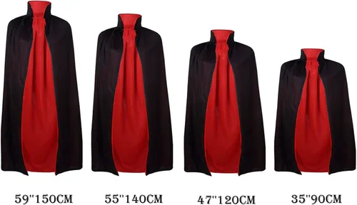 Vista 57 de Disfraz de capa reversible con cuello alto y capucha, color negro y rojo