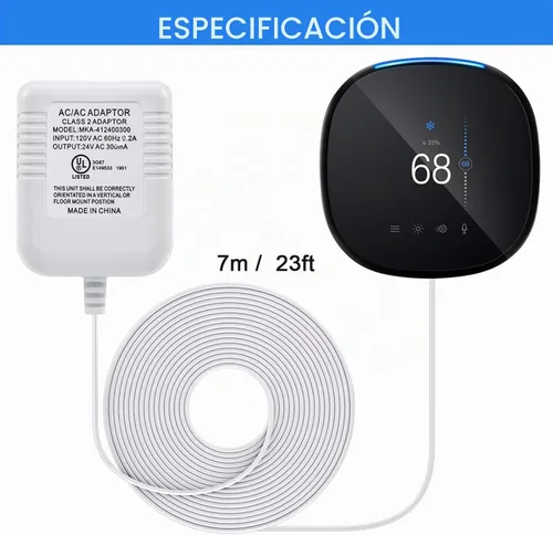Vista 5 de Hotop Adaptador de cable C de 24 voltios para termostato inteligente, conector de alimentación de 16.5 pies de largo con certificación UL cable C