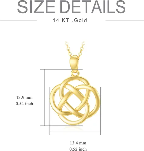 Vista 5 de SISGEM Collar con nudo celta de oro macizo de 14 quilates, oro real, buena suerte, pulido con nudo celta, collar con dije de cruz de nudo celta