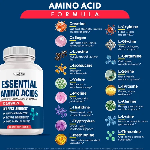 Vista 2 de NEW AGE Complejo de aminoácidos – 20 aminoácidos con BCAA, L-glutamina, L-arginina y ácido hialurónico – Apoya la recuperación, energía, salud