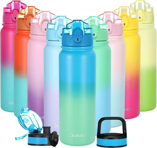 Vista 17 de Oldley Botella de Agua Aislada con Pajilla de 20oz, Botellas de Agua de Acero Inoxidable con 3 Tapas, Aislamiento al Vacío de Doble Pared Térmica