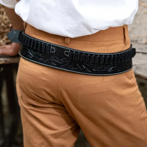 Vista 3 de Hulara Full Grain Buff Leather Ammo Belt 22 Cartridge Belt Western Ammo Case Bullet Ammo Loops for Men