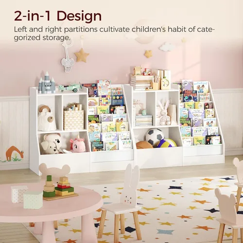 Vista 4 de MAHANCRIS Estantería y almacenamiento de juguetes para niños de 39.4 pulgadas, estante de 7 capas para libros, estantería para niños, estantería