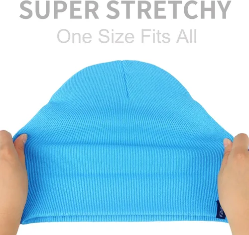 Vista 37 de Gorros de lana para mujeres y hombres, unisex, de punto suave, con puños, diseño de calavera, elástico, color sólido, sombreros de invierno