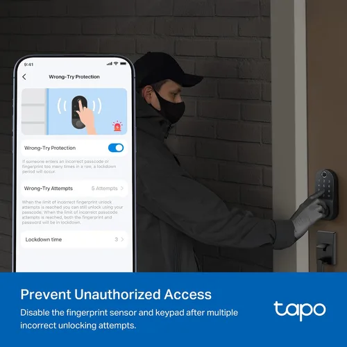 Vista 8 de Tapo - Cerradura inteligente de puerta con cerradura de perilla Wi-Fi - Reconocimiento de huellas dactilares, botones táctiles sin llave y monitoreo