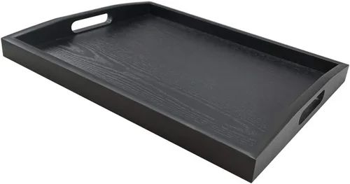 Vista 11 de DILLMAN Bandeja de servir grande rectangular de madera negra bandeja de comida bandeja de mayordomo bandeja de desayuno con asas (pequeña)