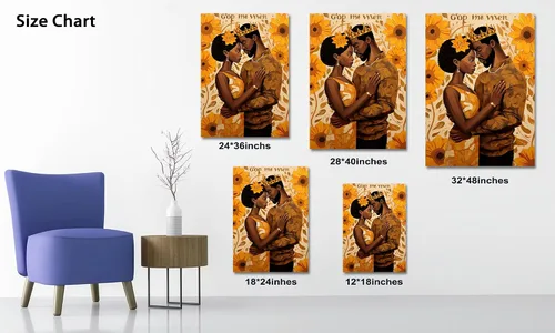 Vista 14 de Arte de pared afroamericano, decoración de rey y reina bailarín negro para sala de estar, arte de pareja de amor negro para dormitorio, lienzo