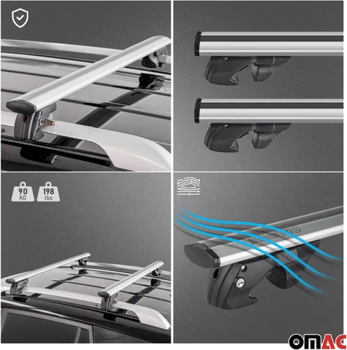 Vista 7 de OMAC Barras transversales de aluminio para VW Touareg 2004-2006, 2 unidades, antirrobo para viajes, kayak, canoa, surf, esquí, snowboard, camping