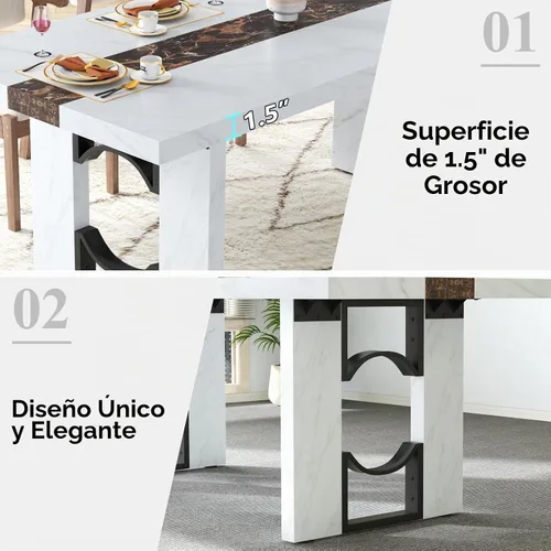 Vista 6 de Mesa de comedor de 71 pulgadas para 6-8 personas, mesa de cocina rectangular grande con mesa de color mármol, mesa de comedor lujosa de 6 pies