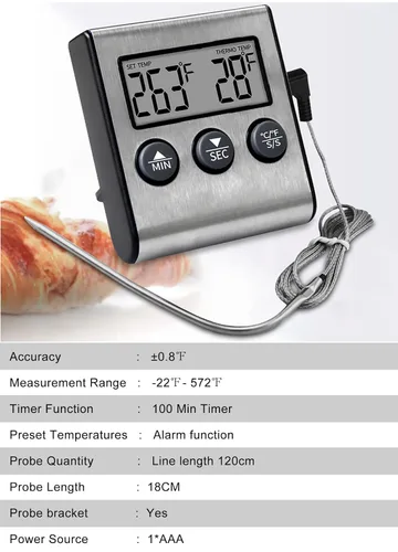 Vista 4 de Termómetro digital para carne para cocinar temperaturas precisas del horno - Diseño preciso de termómetro de alimentos