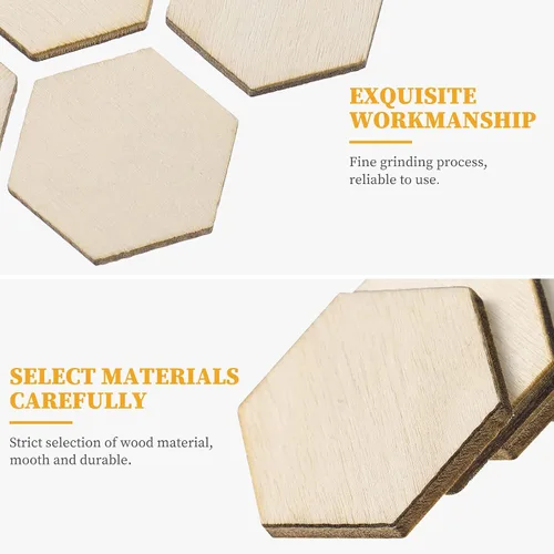 Vista 5 de Decoración para el hogar, 50 piezas de madera de 2.362 in, forma de madera hexagonal sin terminar, formas recortadas hexagonales, manualidades