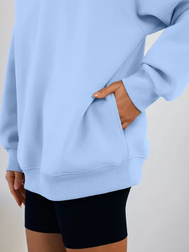 Vista 5 de Trendy Queen Sudaderas con capucha de gran tamaño para mujer, cómodas sudaderas de otoño a la moda 2025, trajes casuales de forro polar con bolsillos