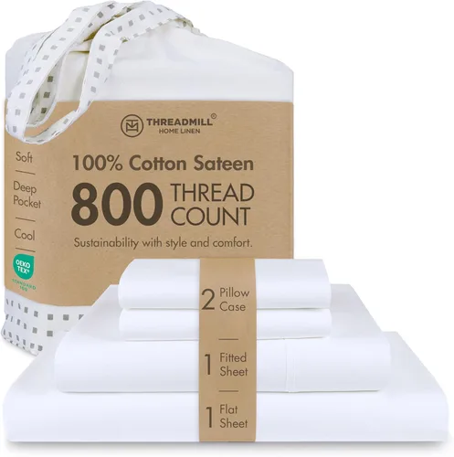 Vista 38 de Threadmill Sábanas para Cama Individual – 800 Número de Hilos Jacquard Celine Gris Oscuro, 100% Algodón Natural Juego de Cama de 3 Piezas a Rayas