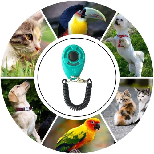 Vista 4 de Clicker de entrenamiento para perros con correa para la muñeca, duradero, ligero, fácil de usar, paquete de 2 (negro+azul nuevo)