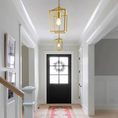 Vista 8 de Sheetea Paquete de 2 luces colgantes doradas para isla de cocina, modernas luminarias colgantes de mediados de siglo lámpara colgante para cocina