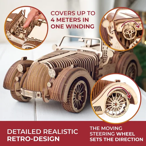 Vista 3 de UGears Modelos Mecanicos Roadster VM-01 Rompecabezas de madera 3-D