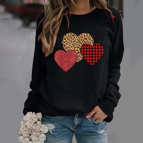 Vista 26 de Sudadera de manga larga con estampado de leopardo y corazón para mujer, para el día de San Valentín, sin botones, para niñas, regalos