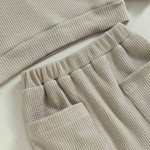 Vista 5 de Conjunto de 2 piezas de sudadera de manga larga de punto gofre para bebé recién nacido, para otoño e invierno