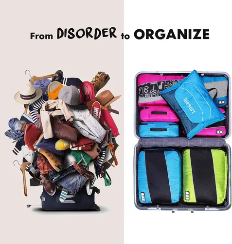 Vista 8 de Cubos de embalaje para bolsas de equipaje, accesorios de viaje duraderos con etiqueta de ropa
