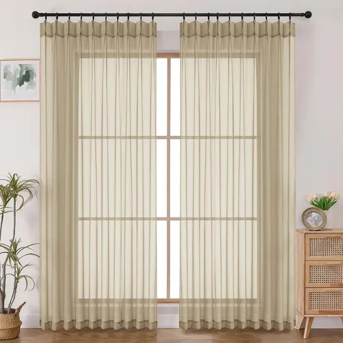 Vista 13 de OWENIE - Cortinas semitraslúcidas con plisado de pellizco blanco de 96 pulgadas de largo para dormitorio y sala de estar, cortinas modernas de aire