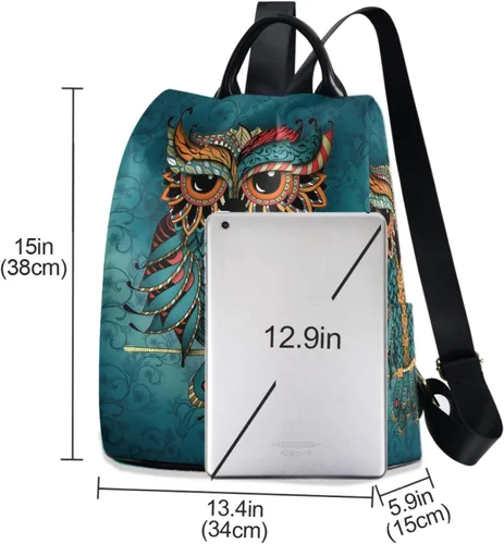 Vista 2 de ALAZA - Mochila para mujer, antirrobo, a la moda, bolsa de hombro, estampado de búho y étnico