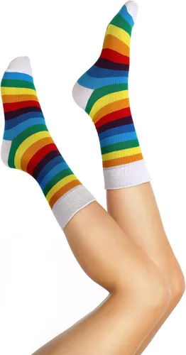 Vista 2 de Bencailor 6 pares de calcetines deportivos de algodón a rayas, diseño de arco iris, calcetines tobilleros de algodón, casuales, multicolor, unisex