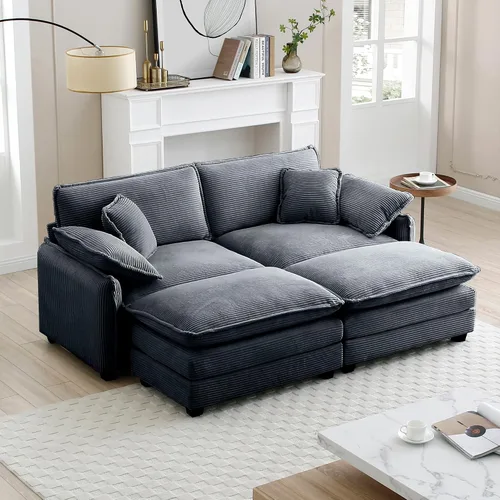 Vista 10 de Sofá de nube de gran tamaño con 2 otomanas, asiento profundo de 25.52 pulgadas, cómodo sofá biplaza de pana moderno, modular, juego de sofás