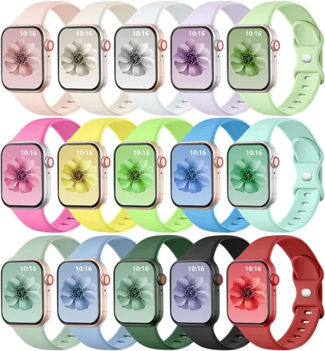 Vista 9 de GEAK Paquete de 15 correas compatibles con Apple Watch de 1.57, 1.65, 1.65 y 1.73 pulgadas, para mujeres y hombres, correas deportivas de silicona