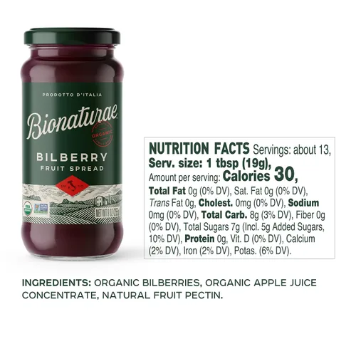 Vista 2 de Bionaturae Crema Orgánica de Fruta de Arándano Azul - Gelatina Orgánica, Sin OMG, Certificado USDA, Sin Azúcar Añadido, Sin Conservantes, Mermelada