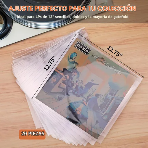 Vista 5 de 20 fundas exteriores transparentes de 12 pulgadas para discos de vinilo individuales y dobles 3.2Mil thick, acid-free, Protects LP covers from