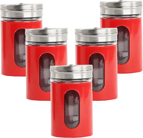 Vista 6 de Aqua Salt Pepper Shakers - Tarros de especias retro, juego de 5