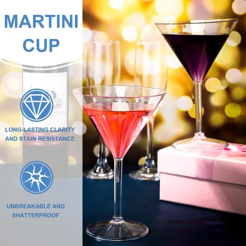 Vista 4 de Paquete de 8 vasos acrílicos de Martini a granel de 9.5 onzas, grandes, reutilizables, transparentes, vasos de cóctel irrompibles, vasos de plástico