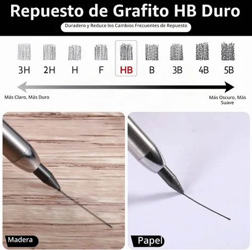Vista 2 de Hiboom 24 piezas de repuesto HB de 0.110 in para lápiz de carpintero, lápiz de estudio de larga duración para lápiz mecánico, construcción de Negro