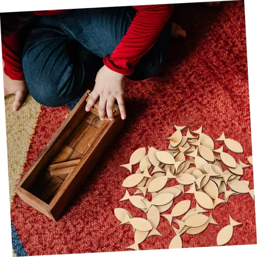 Vista 5 de EXCEART Recortes de pescado únicos para decoración de rebanadas de madera, chips de grafiti, 100 piezas de manualidades para niños y niñas y adultos