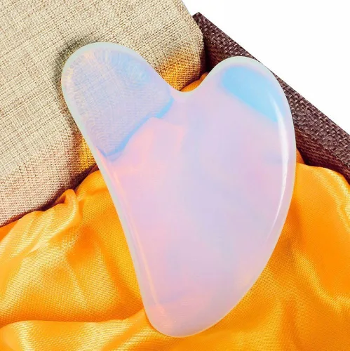 Vista 5 de Herramienta de cuarzo natural con forma de corazón de cristal Gua Sha, herramienta de masaje de spa, herramienta de masaje facial para cuello