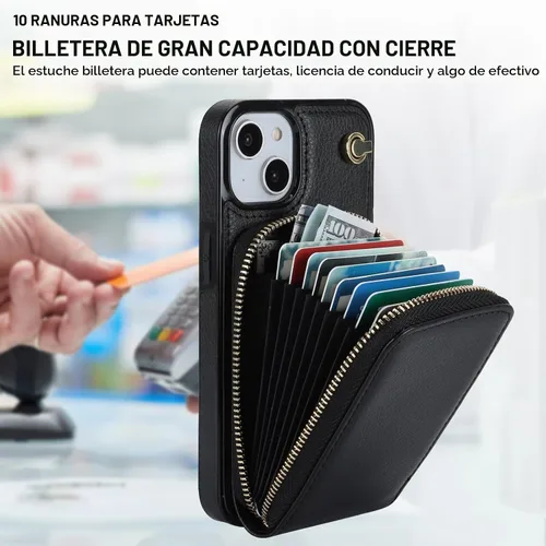 Vista 3 de KIHUWEY - Funda tipo cartera cruzada para iPhone 14/13, color negro
