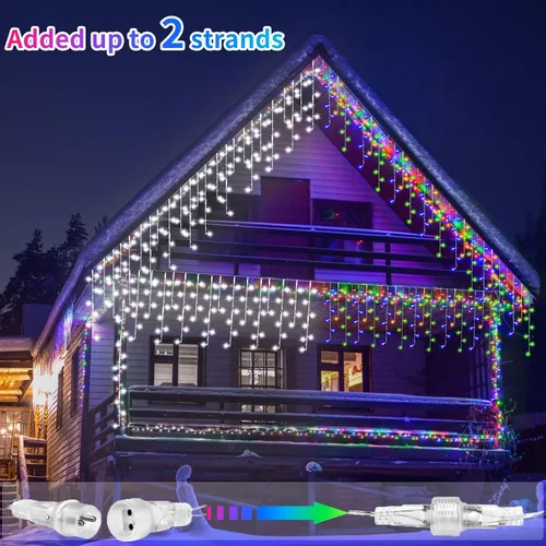 Vista 6 de Luces Solares de Carámbanos para Exteriores Impermeables - 82 Pies 660 Luces LED de Carámbanos de Navidad para Exteriores con Control Remoto, Blanco