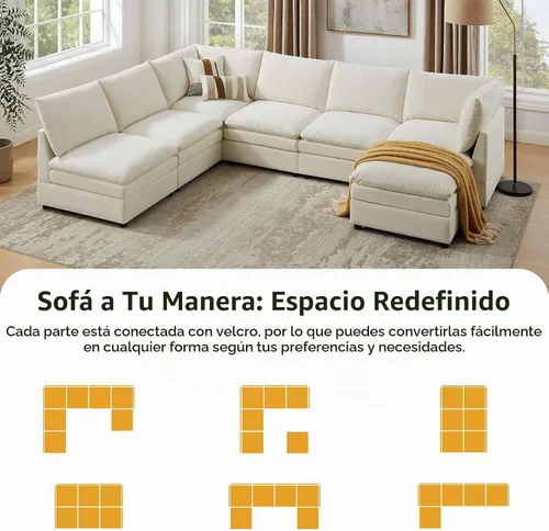 Vista 3 de VANOMi - Sofá seccional modular en forma de U para sala de estar, sofá cama moderno extragrande con asiento profundo de doble capa de almohadón tipo