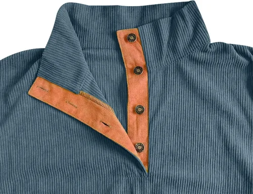 Vista 2 de RTRDE Sudadera de pana de manga larga para hombre, térmica, ajustada, con botones, casual, S-3XL