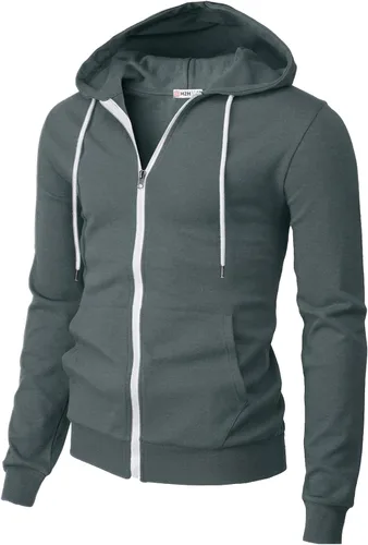 Vista 11 de H2H Sudadera con capucha y cremallera para hombre, ligera, de manga larga, básica, ajustada, de algodón, con bolsillo Cmohol048-gris