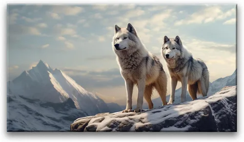 Vista 13 de YONICA Lienzo decorativo para pared, diseño de lobos corriendo en la nieve, mirando a lo lejos, alta definición, giclée, listo para colgar, adecuado