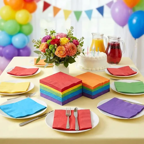 Vista 3 de Whaline Servilletas de papel de cóctel multicolor arcoíris de 2 capas para decoración de fiestas, 120