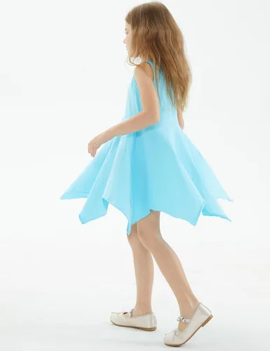 Vista 4 de Noomelfish Vestido de verano de algodón sin mangas con dobladillo de pañuelo para niñas (3-12 años)