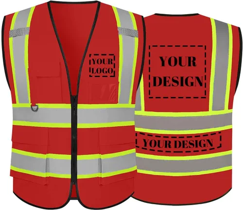 Vista 8 de Chaleco de seguridad reflectante de alta visibilidad con 5 bolsillos y cremallera clase 2 para adultos, unisex, ropa de trabajo de seguridad