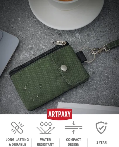 Vista 2 de Artpaxy Cartera minimalista para hombres y mujeres, llavero con bloqueo RFID, con cremallera, pequeña cartera con ventana de identificación, 2