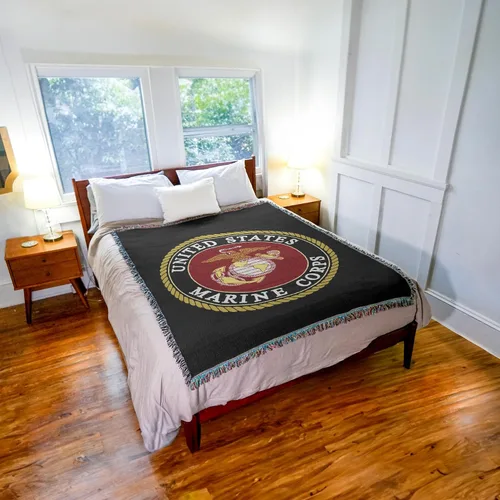 Vista 3 de Pure Country Weavers US Marine Corps - Manta con emblema, tapiz militar de regalo, tejido de algodón, fabricado en los Estados Unidos