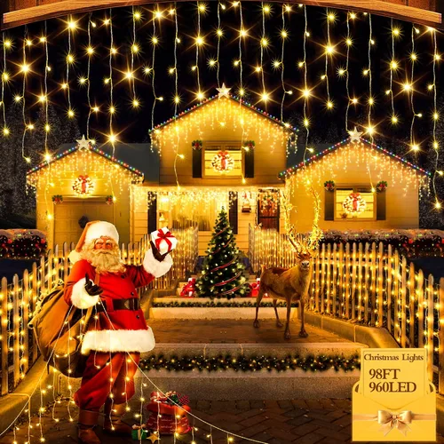 Vista 31 de FLVOECN 480 luces LED de Navidad de 49 pies, enchufables, 8 modos con temporizador, luces de hielo regulables, para exteriores, impermeables