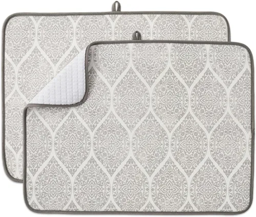 Vista 16 de Paquete de 2 tapetes de secado de platos para encimera de cocina, absorbentes, tapetes escurridor de platos de microfibra, almohadilla de secado