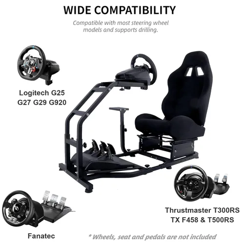 Vista 2 de Marada Racing Cockpit Frame Height Adjustable with Seat Tilt-Adjustable for G29 G920 T300RS T150 PS4 Xbox WheelPedals NOT Included