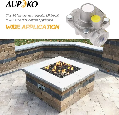 Vista 3 de Aupoko Regulador de gas de 3/8"/1/2", regulador de baja presión de parrilla de gas natural de 3/8"-18NPT/1/2"-14NPT, se adapta a pozo de fuego LP a